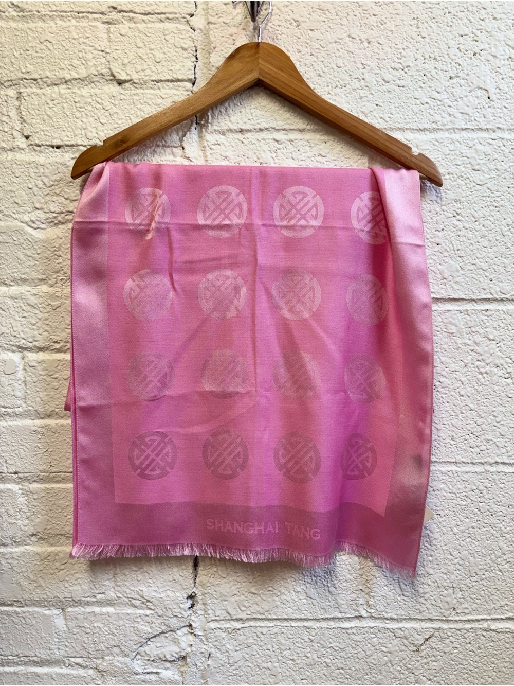 Shanghai Tang Pink Jacquard Silk Scarf